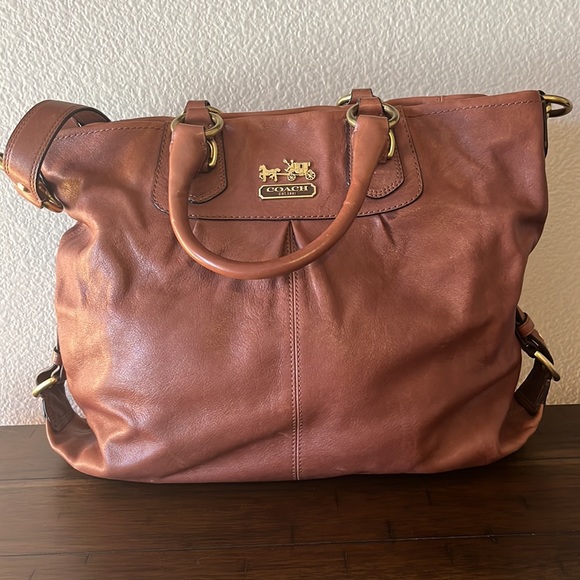 Coach Handbags - Coach Brown Leather Handbag w/ Gold Accents and Dust Bag